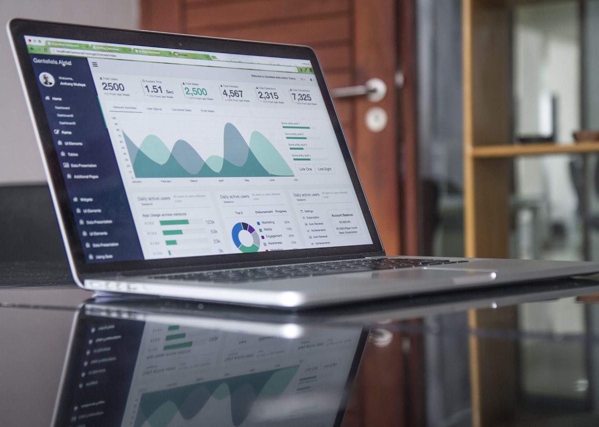 Marketing analytics graphs on a laptop screen